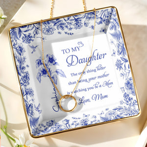 To My Daughter, Floral Design Ceramic Dish - Personalized Custom Jewelry Dish, Ceramic Dish, Square Shape - DAU213_SCRF