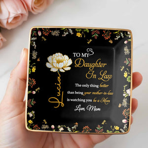 To My Daughter In Law, Love From Mom, Floral Design - Personalized Custom Jewelry Dish, Ceramic Dish, Square Shape - DAU223_SCRF