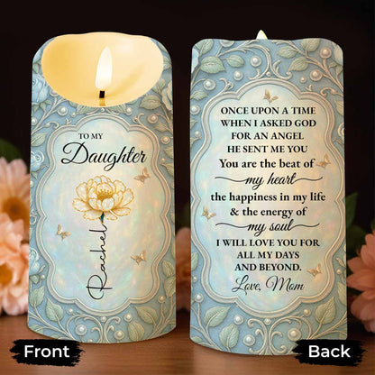 To My Daughter, Angel Sent, Flower And Leaves Design - Personalized Custom LED Candle - DAU243_LECA
