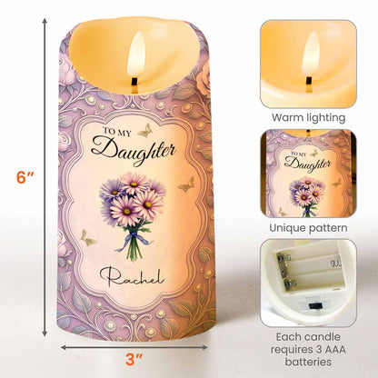 To My Daughter, You Are The Beat Of My Heart, Flowers And Leaves Design - Personalized Custom LED Candle - DAU246_LECA