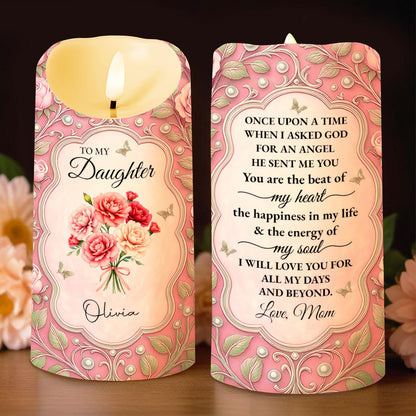 To My Daughter, You Are The Beat Of My Heart, Flowers And Leaves Design - Personalized Custom LED Candle - DAU246_LECA