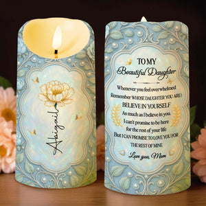 To My Beautiful Daughter, Flower And Butterflies Design - Personalized Custom LED Candle - DAU248_LECA