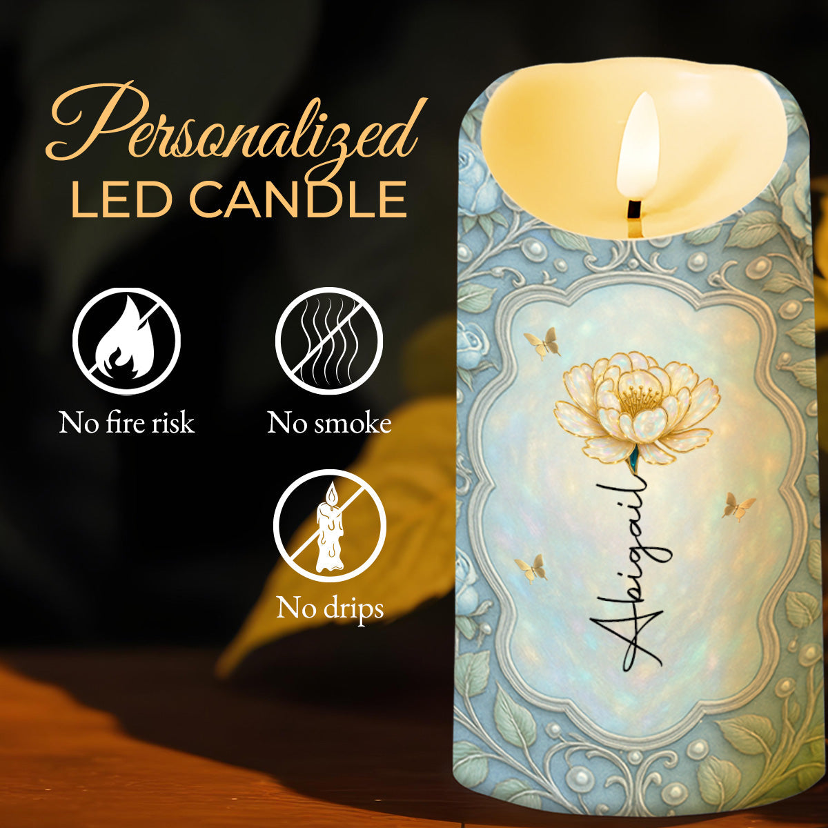 To My Beautiful Daughter, Flower And Butterflies Design - Personalized Custom LED Candle - DAU248_LECA
