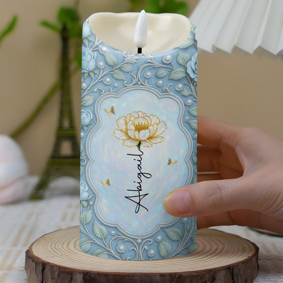 To My Beautiful Daughter, Flower And Butterflies Design - Personalized Custom LED Candle - DAU248_LECA