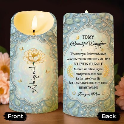 To My Beautiful Daughter, Flower And Butterflies Design - Personalized Custom LED Candle - DAU248_LECA