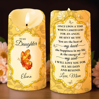 To My Daughter, Love Mom, Butterfly and Flowers - Personalized Custom LED Candle - DAU255_LECA