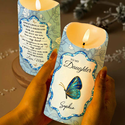 To My Daughter, Love Mom, Butterfly and Flowers - Personalized Custom LED Candle - DAU255_LECA