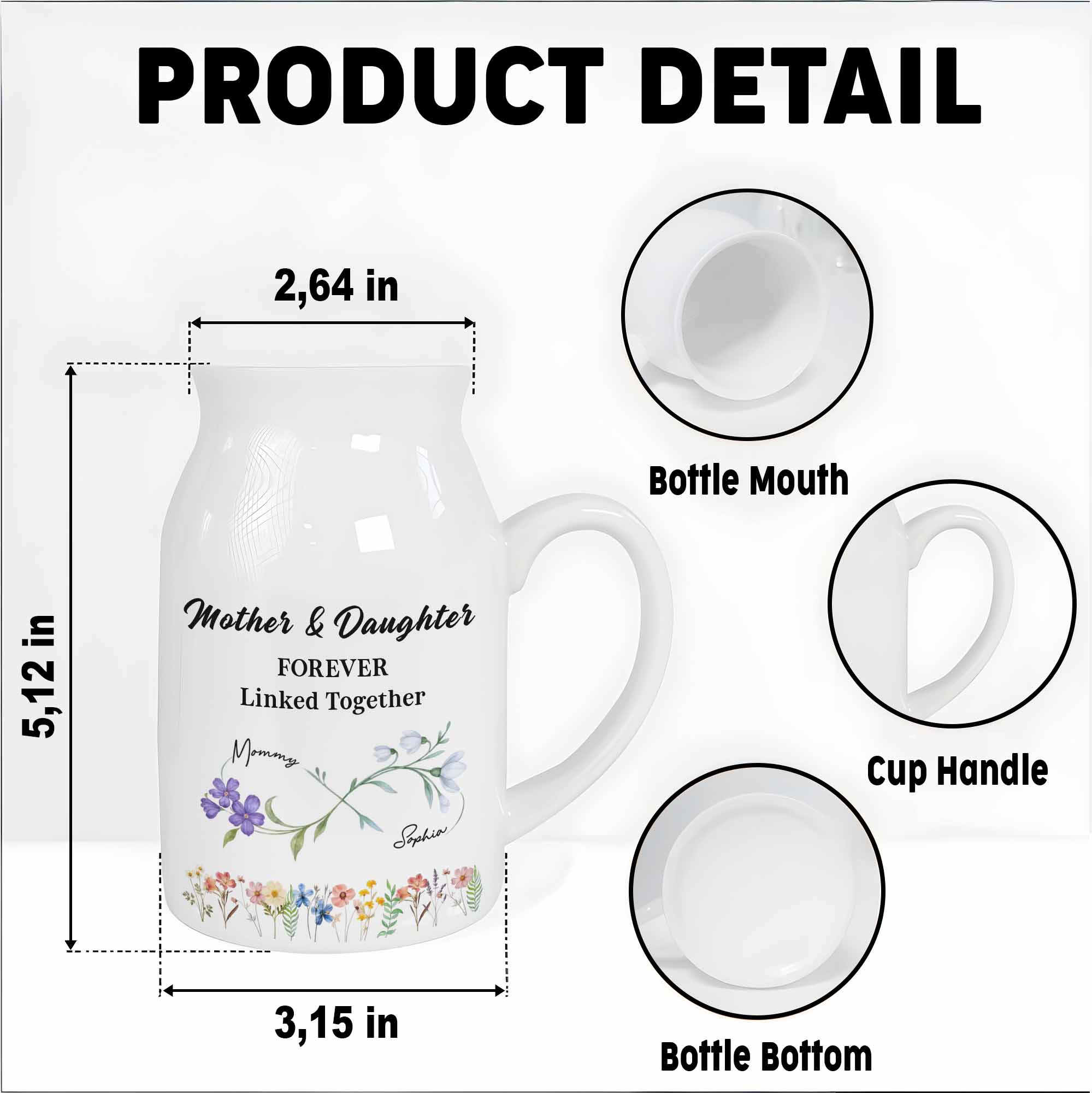 Mother & Daughter Forever Linked Together With Flowers - Personalized Ceramic Flower Vase