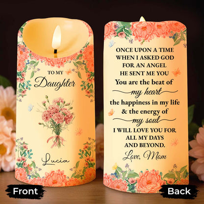 To My Daughter With Beautiful Floral Design - Personalized Custom LED Candle - DAU260_LECA