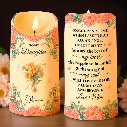 To My Daughter With Beautiful Floral Design - Personalized Custom LED Candle - DAU260_LECA