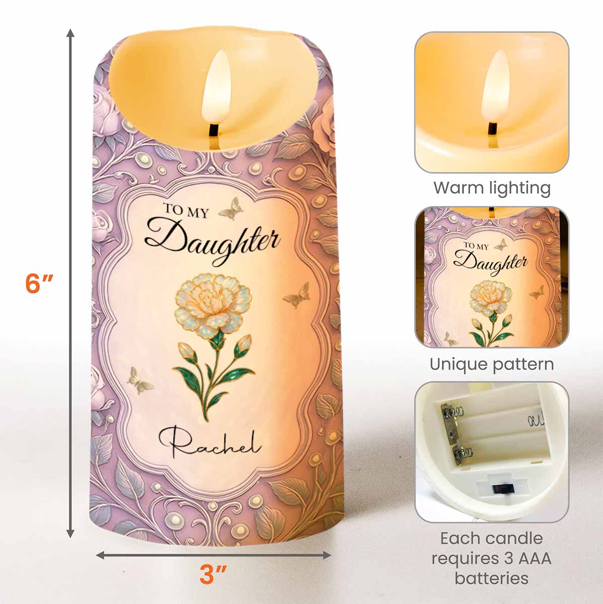 To My Daughter, Flowers And Butterflies Personalized Candle - Personalized Custom LED Candle - DAU261_LECA