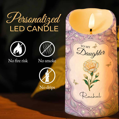 To My Daughter, Flowers And Butterflies Personalized Candle - Personalized Custom LED Candle - DAU261_LECA
