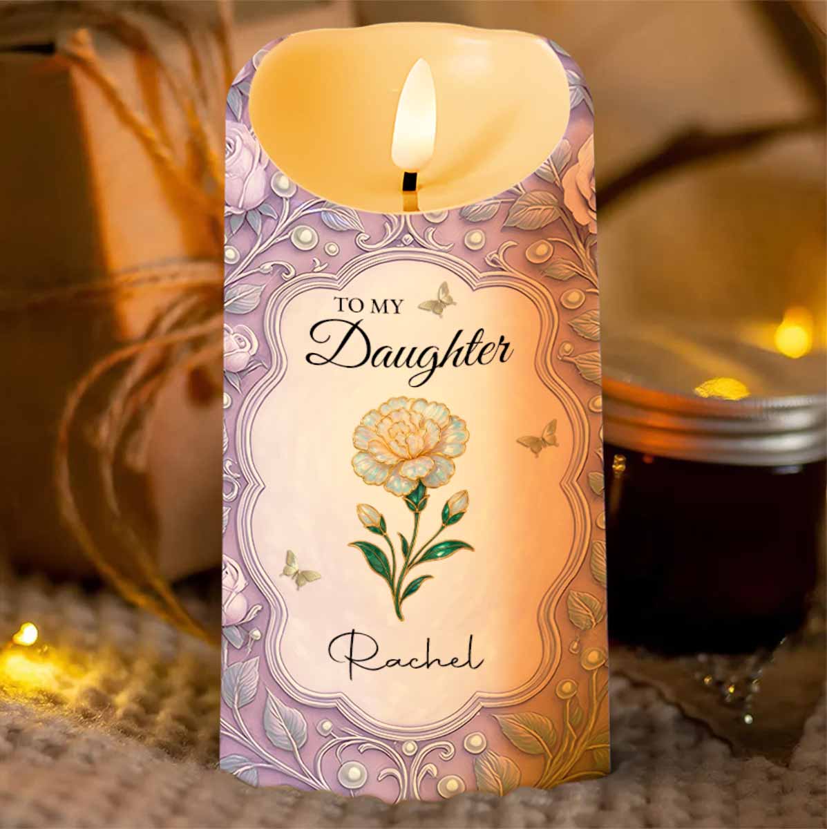 To My Daughter, Flowers And Butterflies Personalized Candle - Personalized Custom LED Candle - DAU261_LECA