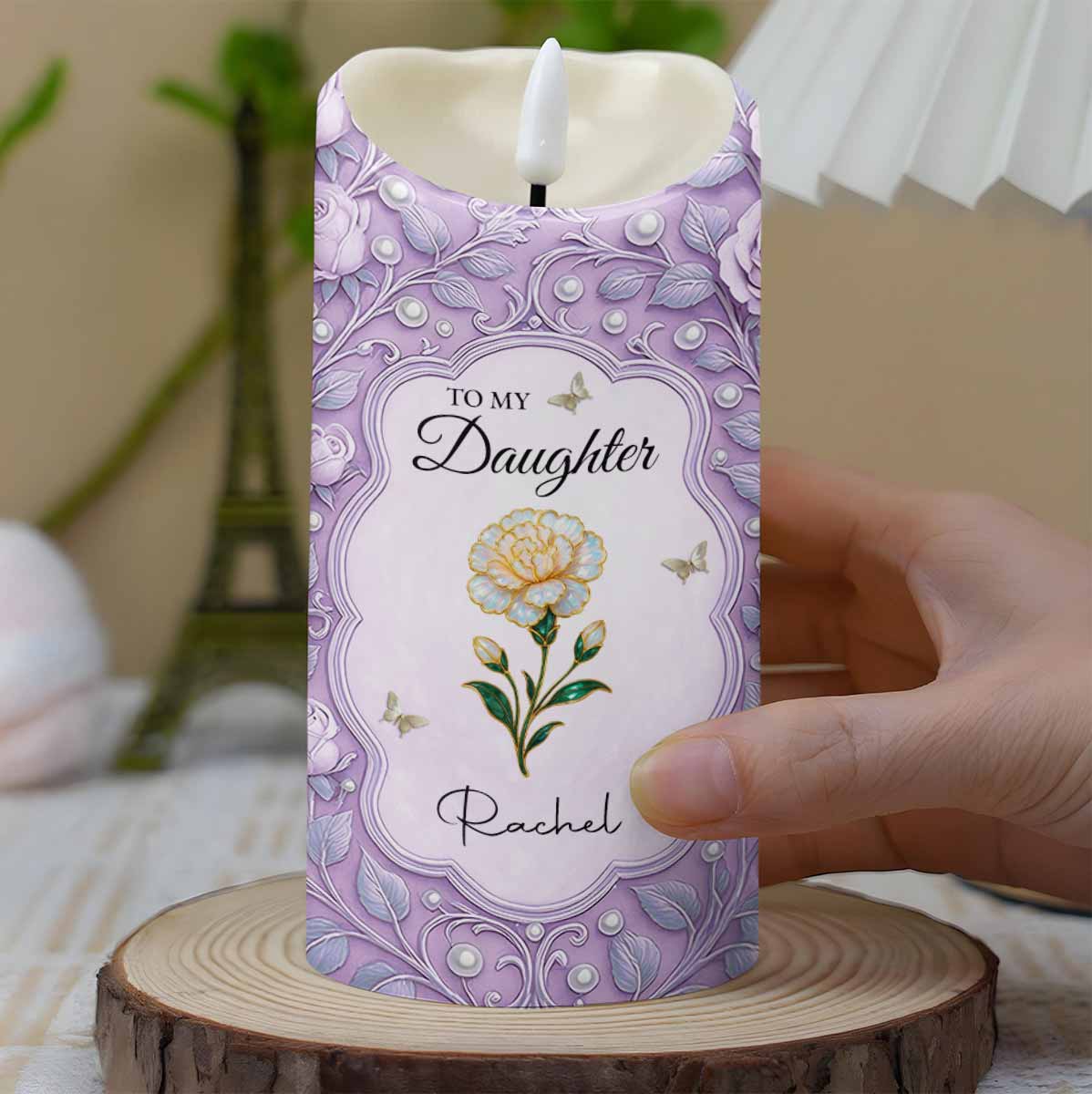 To My Daughter, Flowers And Butterflies Personalized Candle - Personalized Custom LED Candle - DAU261_LECA