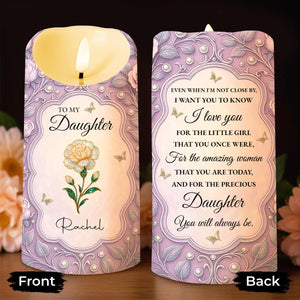 To My Daughter, Flowers And Butterflies Personalized Candle - Personalized Custom LED Candle - DAU261_LECA