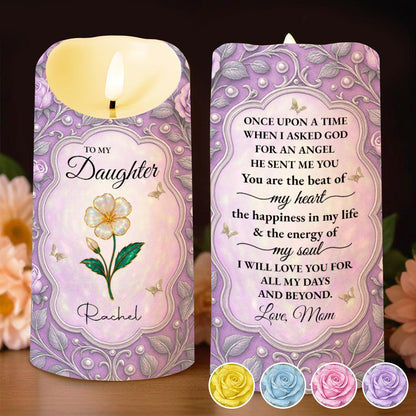 To My Daughter, Love Forever, Hearts and Flowers - Personalized Custom LED Candle - DAU265_LECA