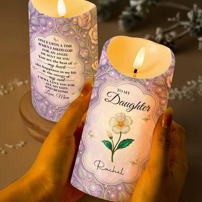 To My Daughter, Love Forever, Hearts and Flowers - Personalized Custom LED Candle - DAU265_LECA