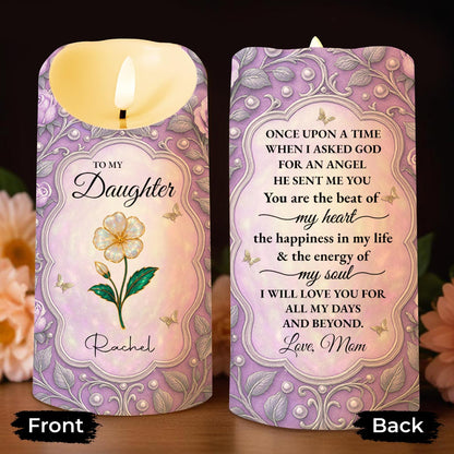 To My Daughter, Love Forever, Hearts and Flowers - Personalized Custom LED Candle - DAU265_LECA