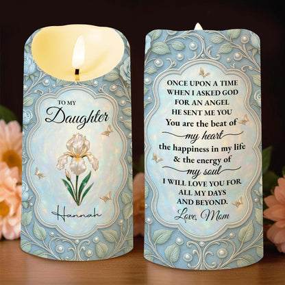 To My Daughter, Love Forever, Hearts and Flowers - Personalized Custom LED Candle - DAU265_LECA