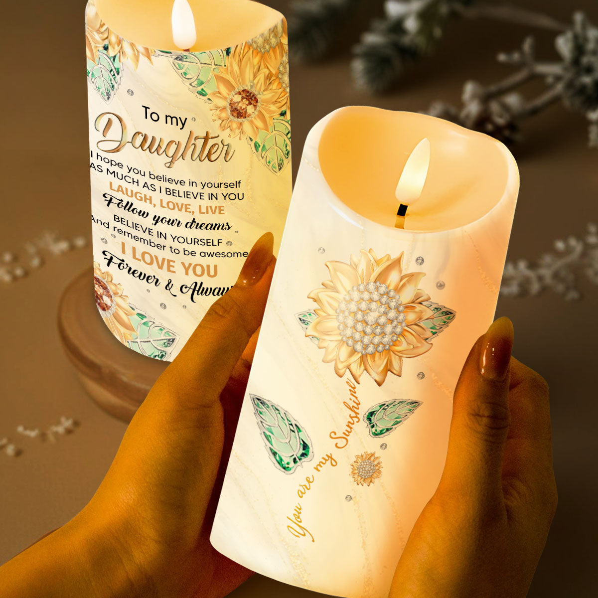 To My Daughter, Believe In Yourself, Sunflower Design - Personalized Custom LED Candle - DAU267_LECA