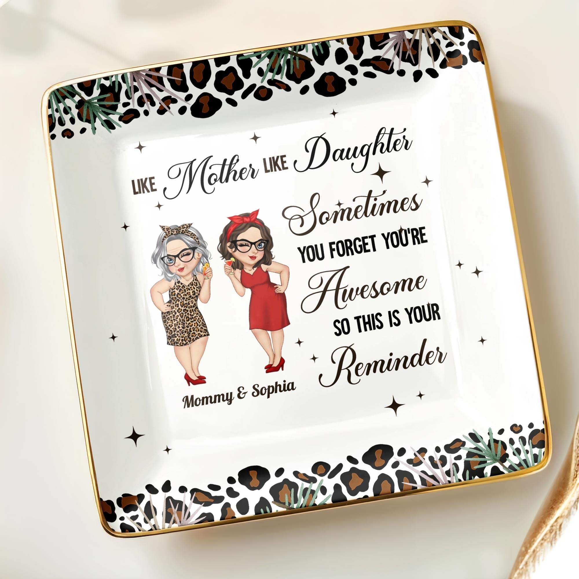 Like Mother Like Daughter Awesome Reminder - Personalized Custom Jewelry Dish, Ceramic Dish, Square Shape - DAU272_SCRF