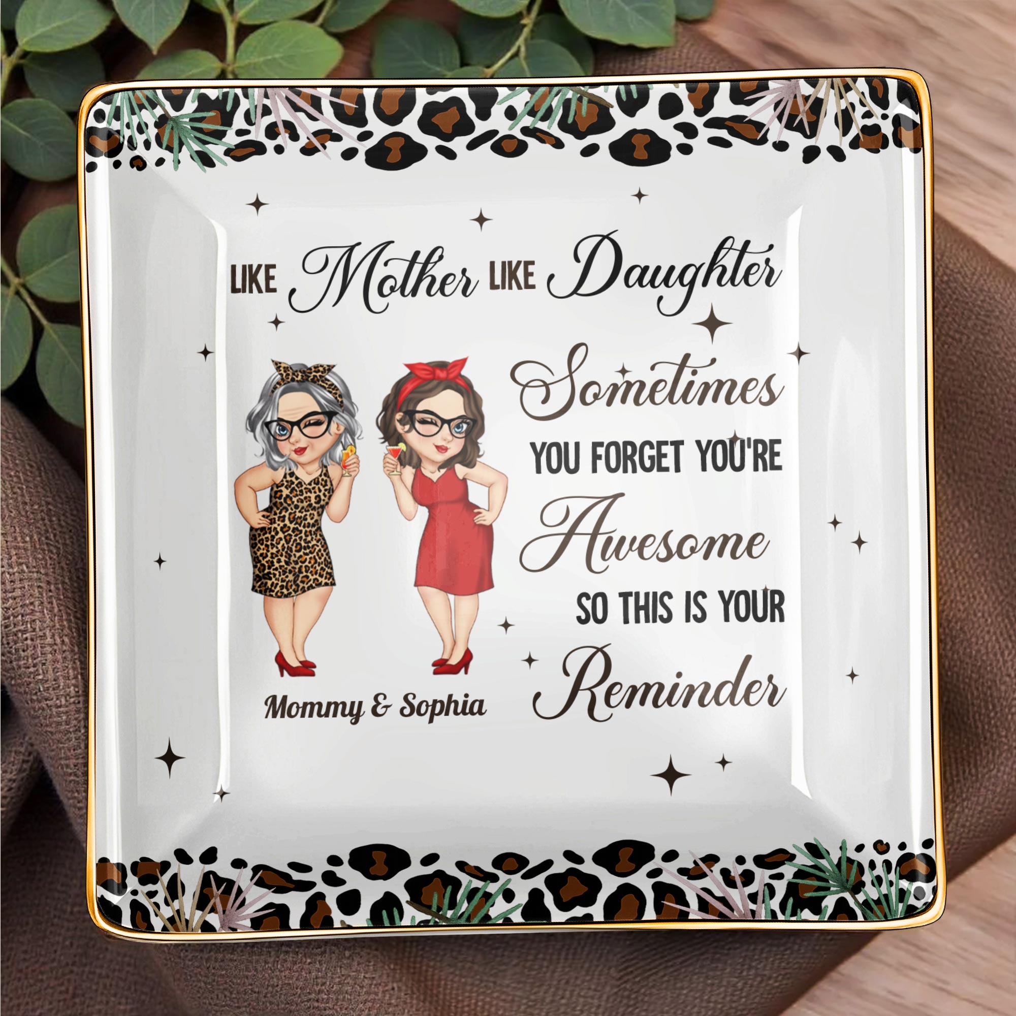 Like Mother Like Daughter Awesome Reminder - Personalized Custom Jewelry Dish, Ceramic Dish, Square Shape - DAU272_SCRF