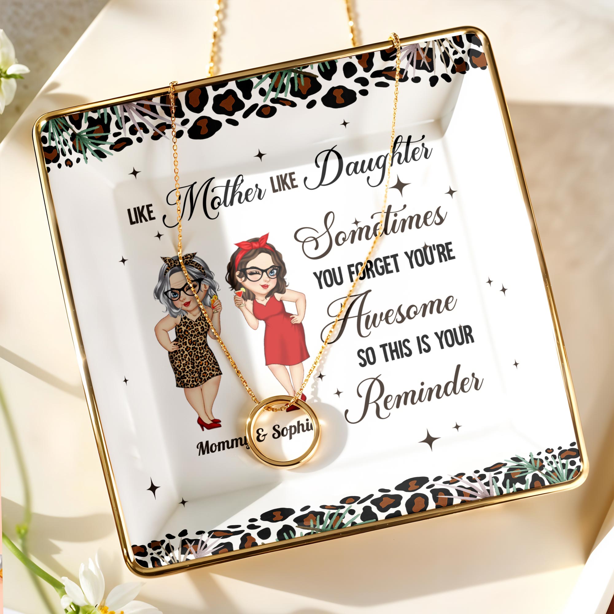 Like Mother Like Daughter Awesome Reminder - Personalized Custom Jewelry Dish, Ceramic Dish, Square Shape - DAU272_SCRF
