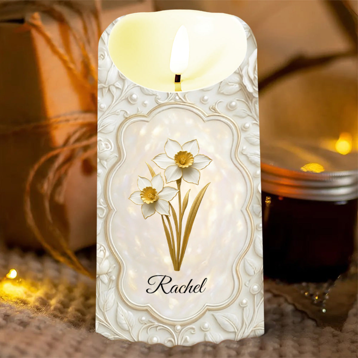 To My Beautiful Daughter, Flowers Love Message - Personalized Custom LED Candle - DAU274_LECA