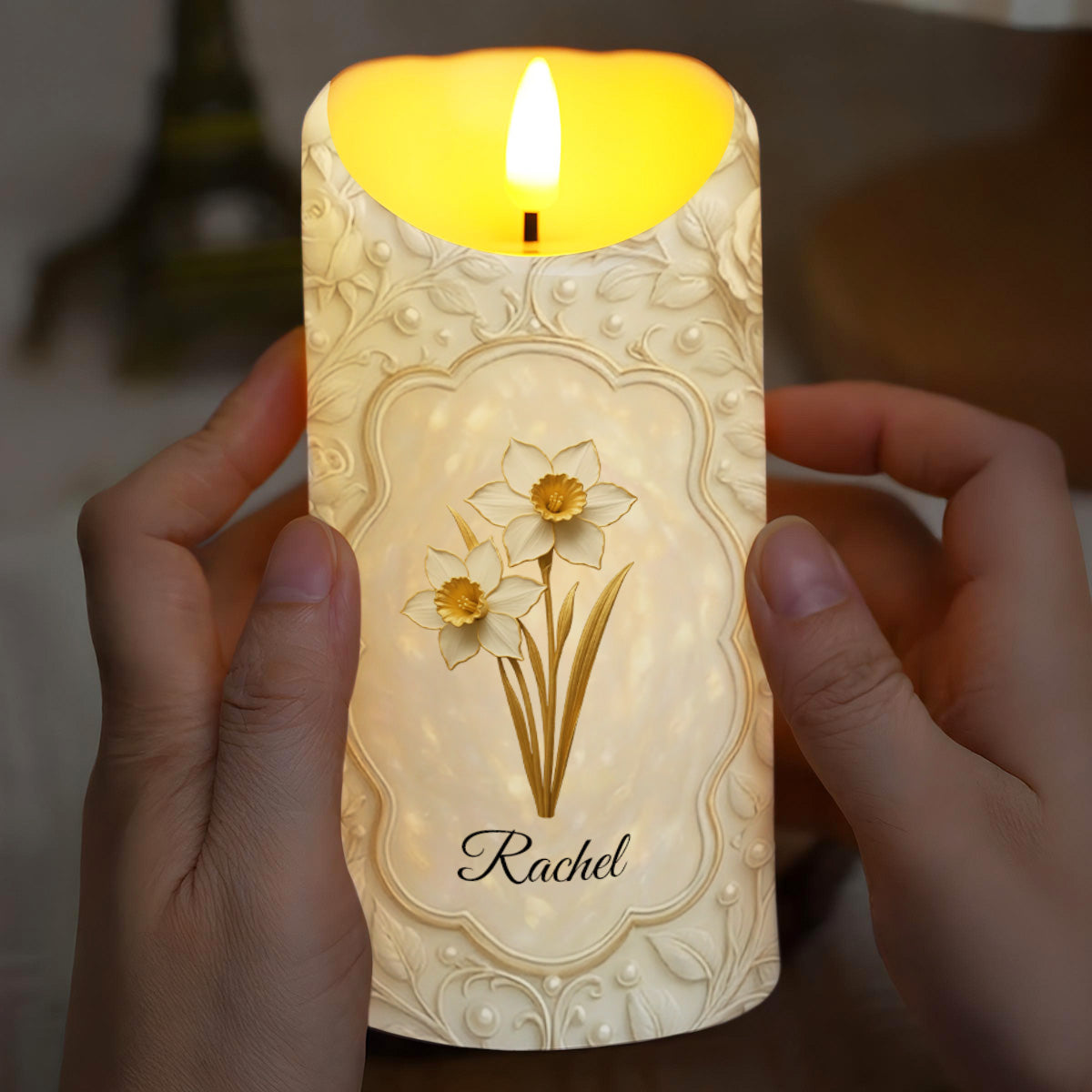 To My Beautiful Daughter, Flowers Love Message - Personalized Custom LED Candle - DAU274_LECA
