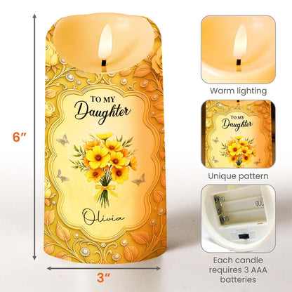 To My Daughter, Candle With Flowers And Hearts - Personalized Custom LED Candle - DAU276_LECA