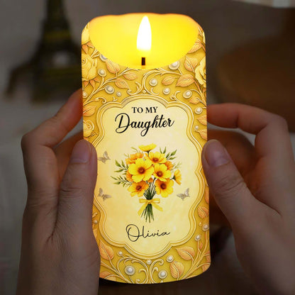 To My Daughter, Candle With Flowers And Hearts - Personalized Custom LED Candle - DAU276_LECA
