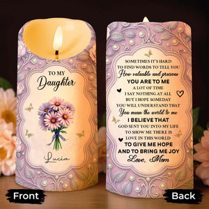 To My Daughter, Candle With Flowers And Hearts - Personalized Custom LED Candle - DAU276_LECA
