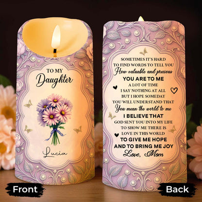 To My Daughter, Candle With Flowers And Hearts - Personalized Custom LED Candle - DAU276_LECA