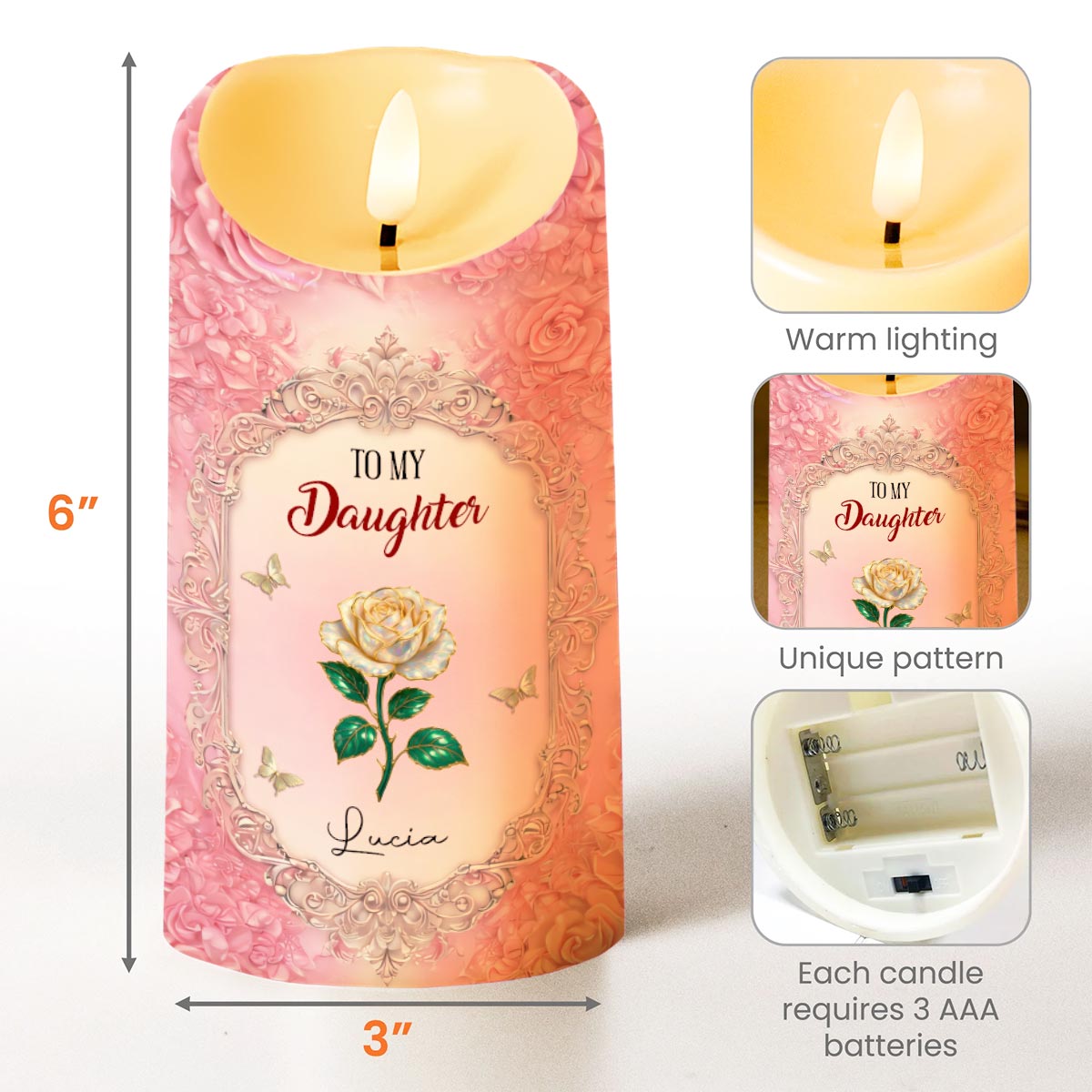 To My Daughter, Adventure on Your Journey, Rose Design - Personalized Custom LED Candle - DAU278_LECA