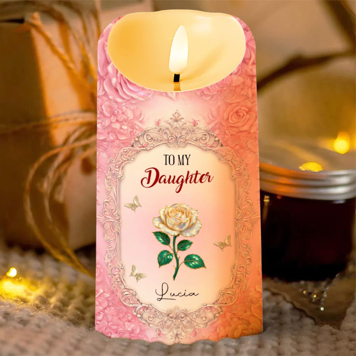 To My Daughter, Adventure on Your Journey, Rose Design - Personalized Custom LED Candle - DAU278_LECA