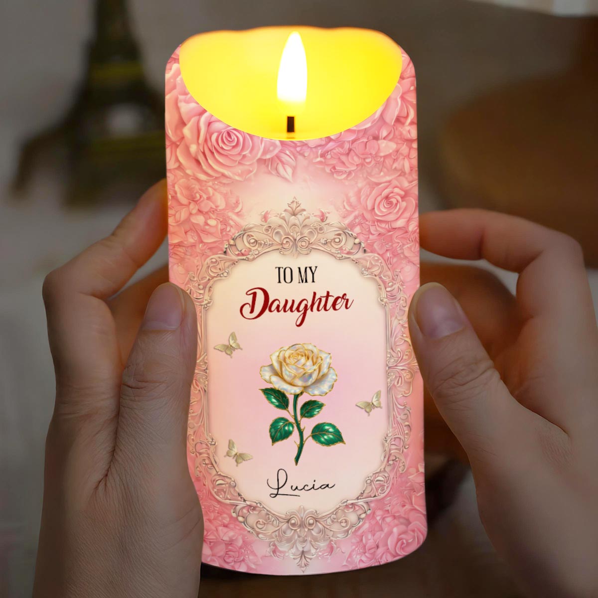 To My Daughter, Adventure on Your Journey, Rose Design - Personalized Custom LED Candle - DAU278_LECA