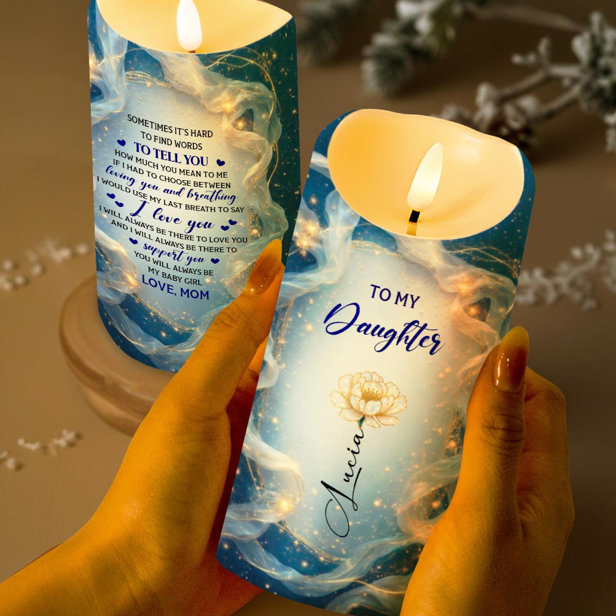 To My Daughter, Loving Words From Mom - Personalized Custom LED Candle - DAU281_LECA