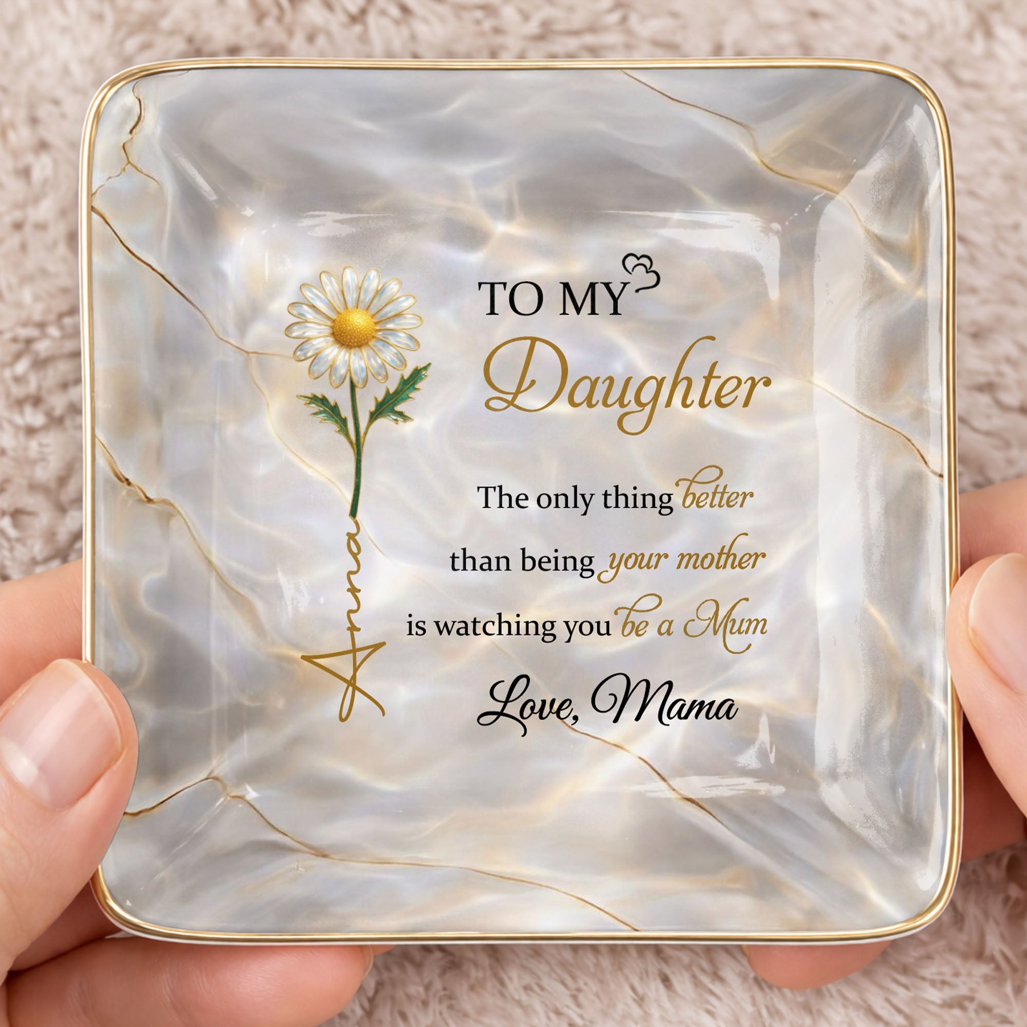 To My Daughter, Flower Design Jewelry Dish - Personalized Custom Jewelry Dish, Ceramic Dish, Square Shape - DAU291_SCRF