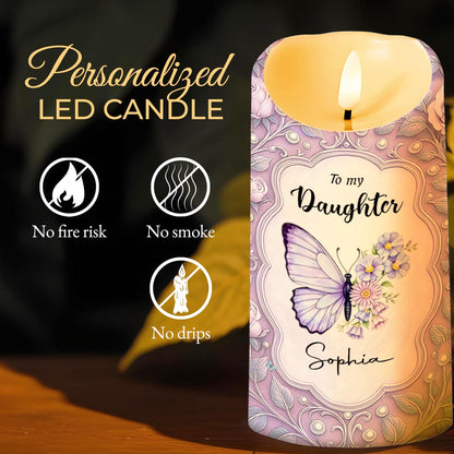 To my Daughter, Love, Support and Butterflies Design - Personalized Custom LED Candle - DAU293_LECA