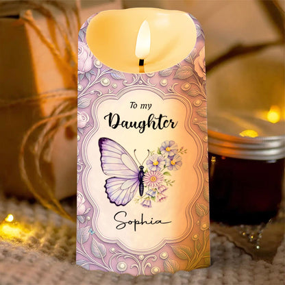 To my Daughter, Love, Support and Butterflies Design - Personalized Custom LED Candle - DAU293_LECA