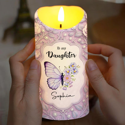 To my Daughter, Love, Support and Butterflies Design - Personalized Custom LED Candle - DAU293_LECA