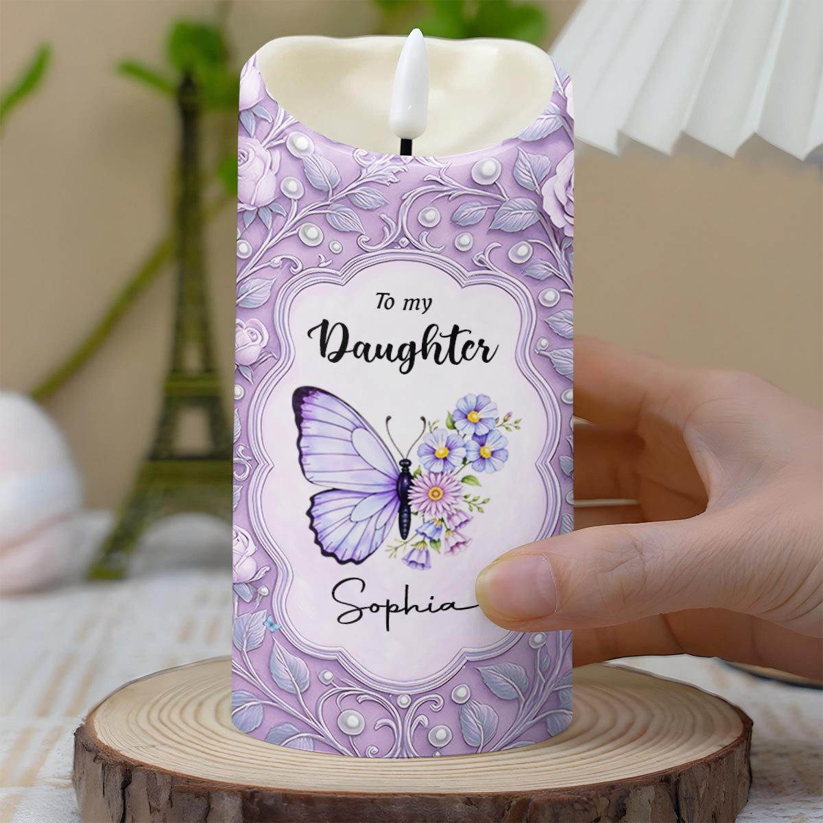 To my Daughter, Love, Support and Butterflies Design - Personalized Custom LED Candle - DAU293_LECA
