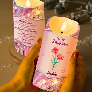 To My Daughter, Flowers And Butterflies Love Message - Personalized Custom LED Candle - DAU294_LECA