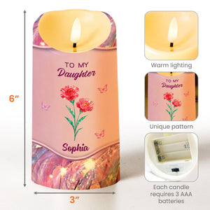 To My Daughter, Flowers And Butterflies Love Message - Personalized Custom LED Candle - DAU294_LECA