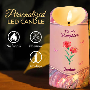 To My Daughter, Flowers And Butterflies Love Message - Personalized Custom LED Candle - DAU294_LECA