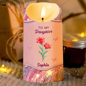 To My Daughter, Flowers And Butterflies Love Message - Personalized Custom LED Candle - DAU294_LECA