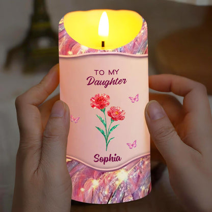 To My Daughter, Flowers And Butterflies Love Message - Personalized Custom LED Candle - DAU294_LECA