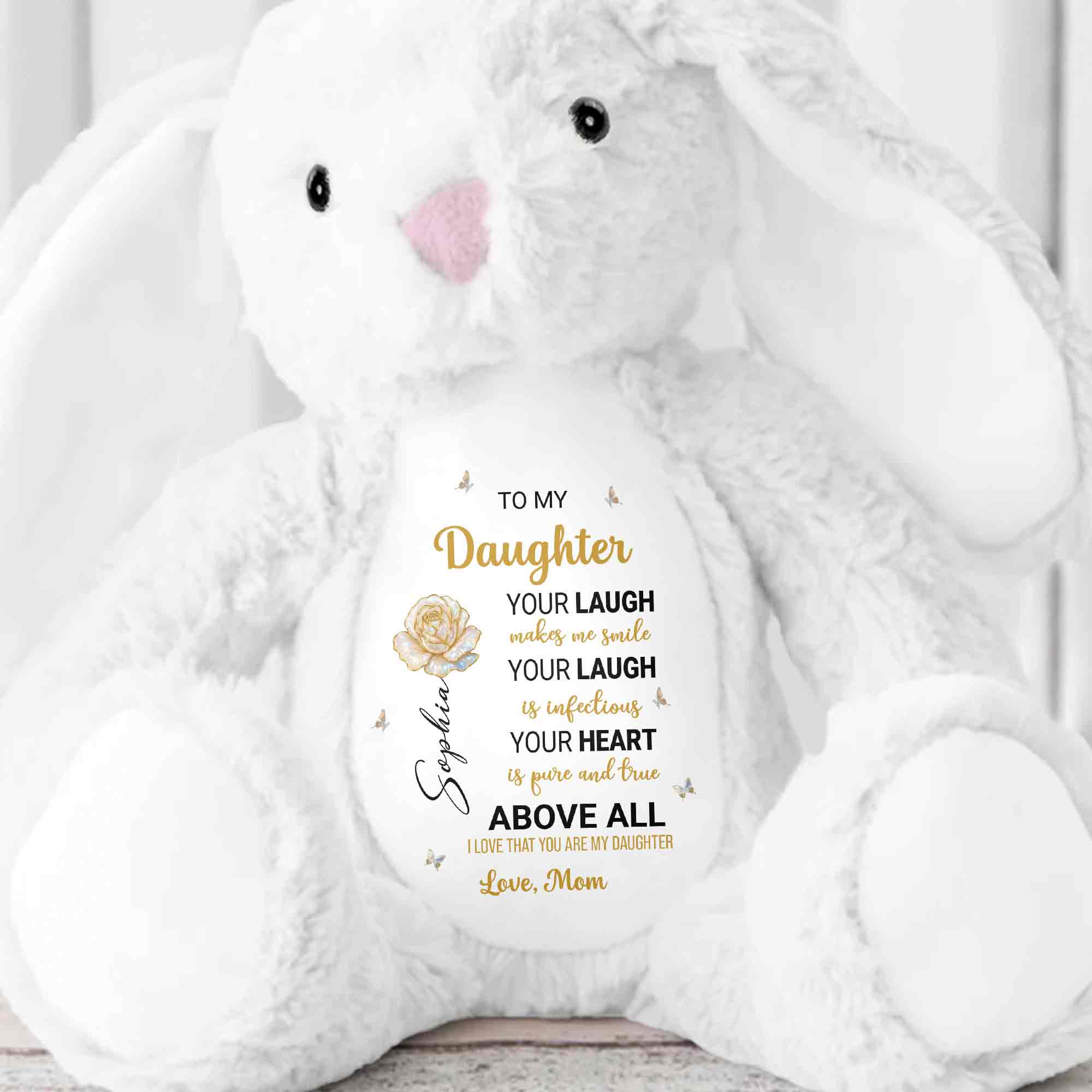 To My Daughter Bunny, Your Laugh Makes Me Smile - Personalized Stuffed Bunny - DAU299_BUN