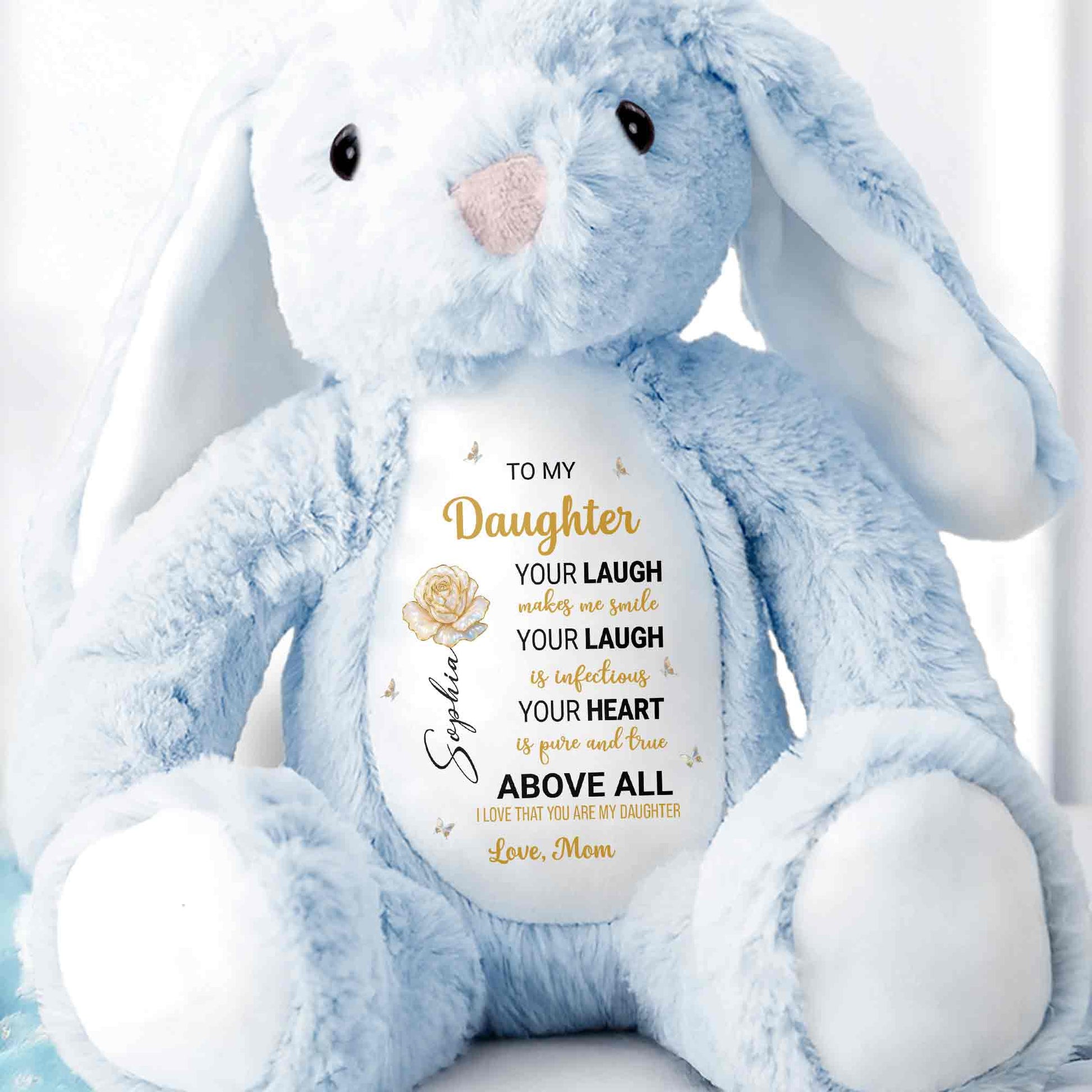 To My Daughter Bunny, Your Laugh Makes Me Smile - Personalized Stuffed Bunny - DAU299_BUN