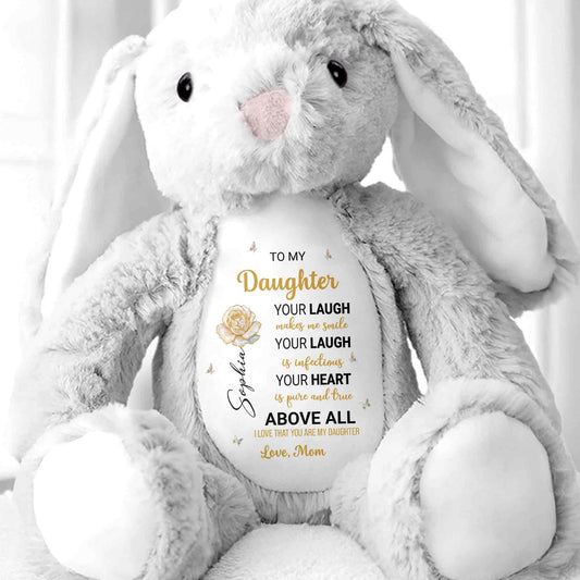 To My Daughter Bunny, Your Laugh Makes Me Smile - Personalized Stuffed Bunny - DAU299_BUN